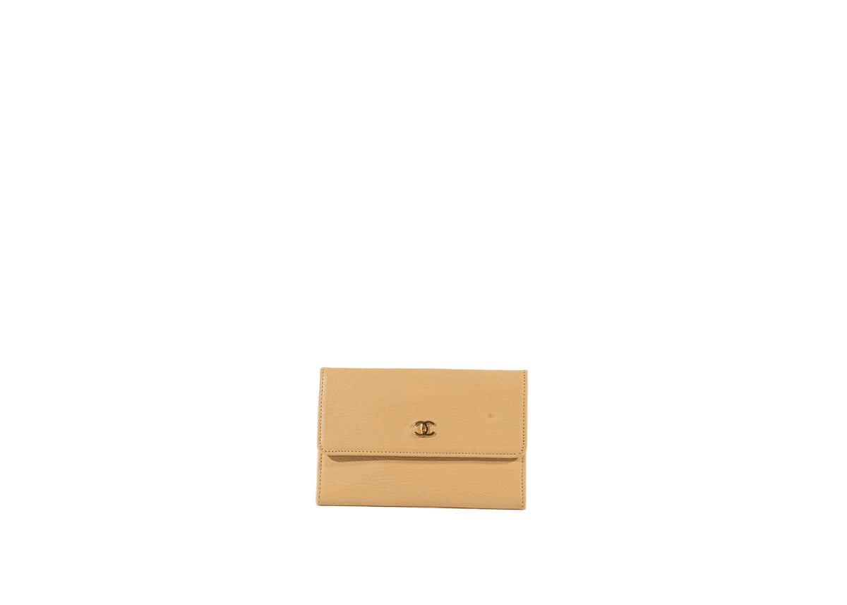Chanel Beige Leather Flap Wallet
