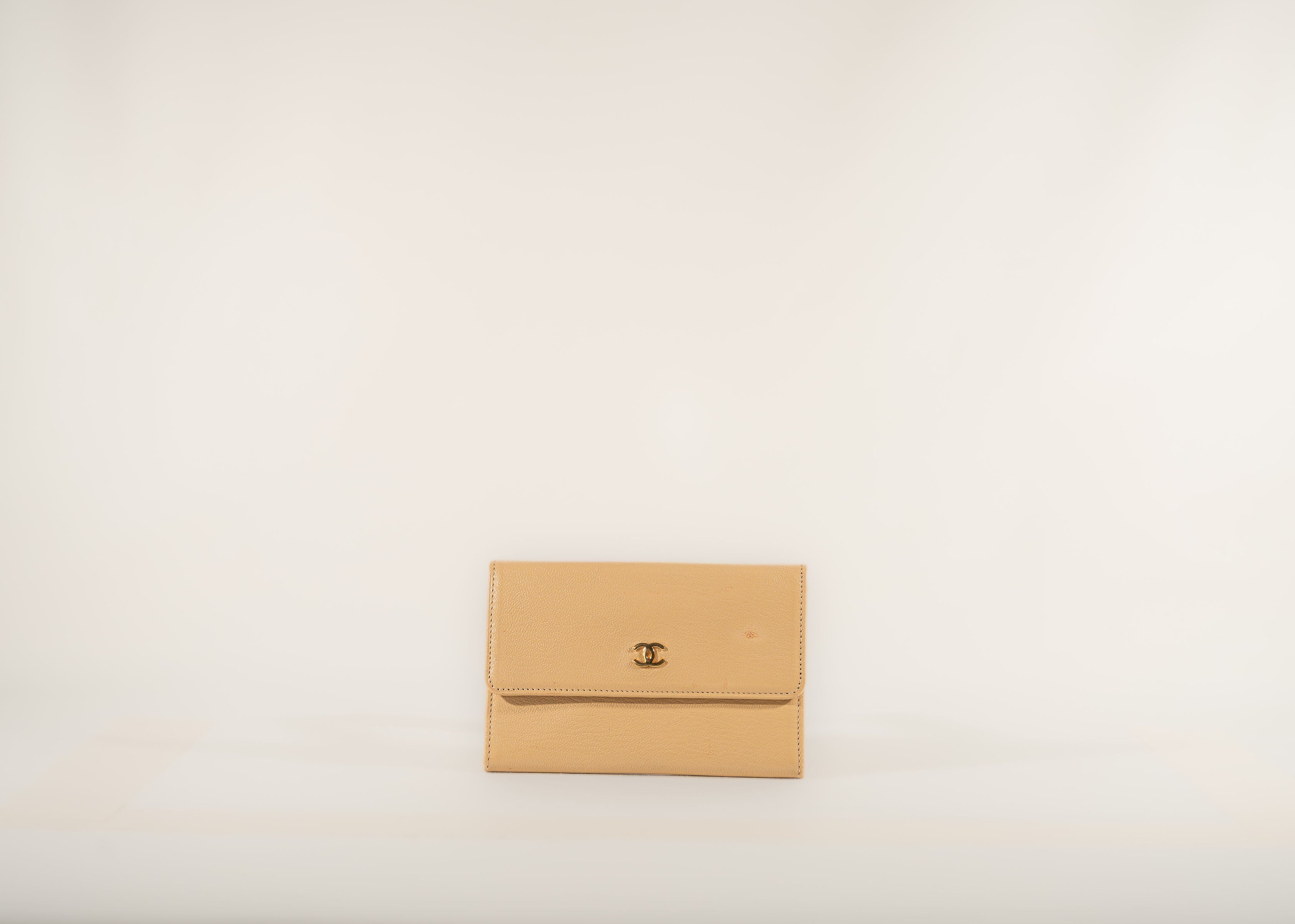 Chanel Beige Leather Flap Wallet
