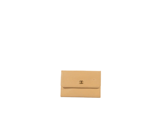 Chanel Beige Leather Flap Wallet