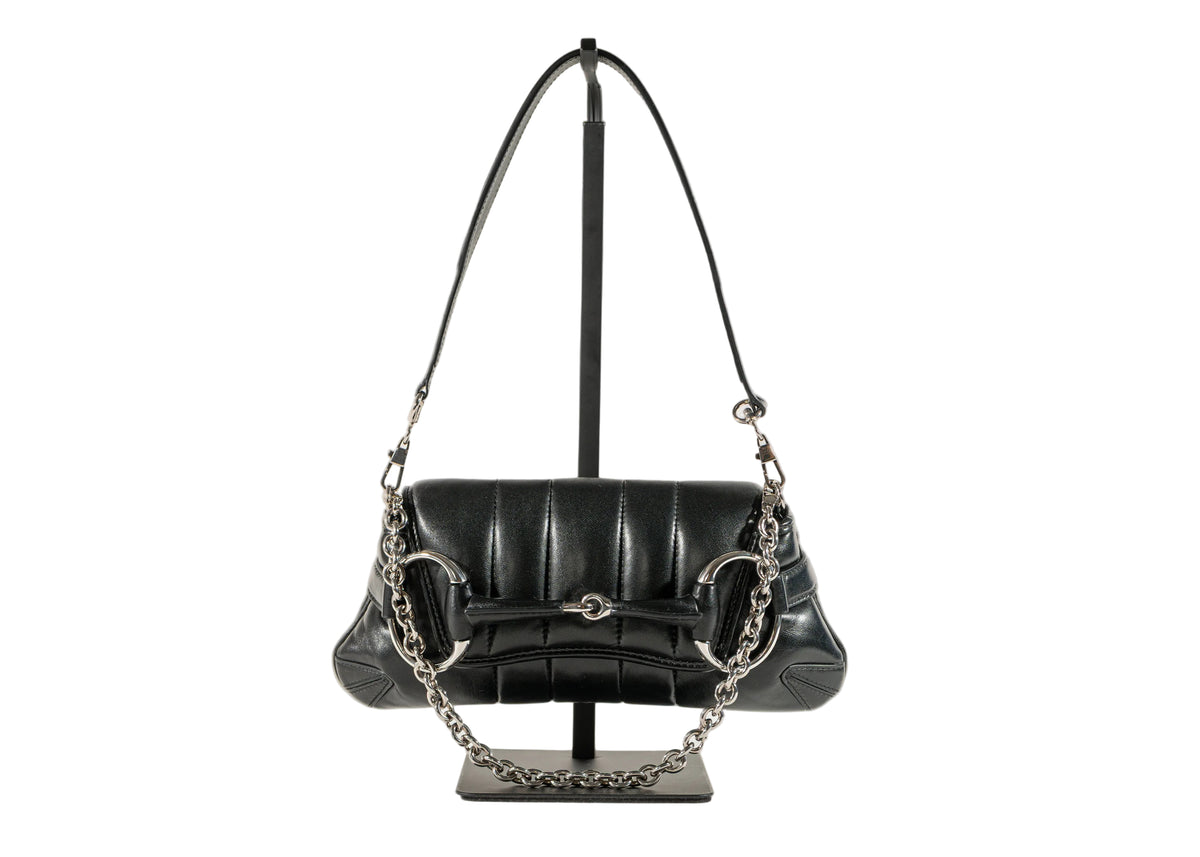 Gucci Nappa Vertical Matelasse Small Maxi Horsebit Chain Shoulder Bag
