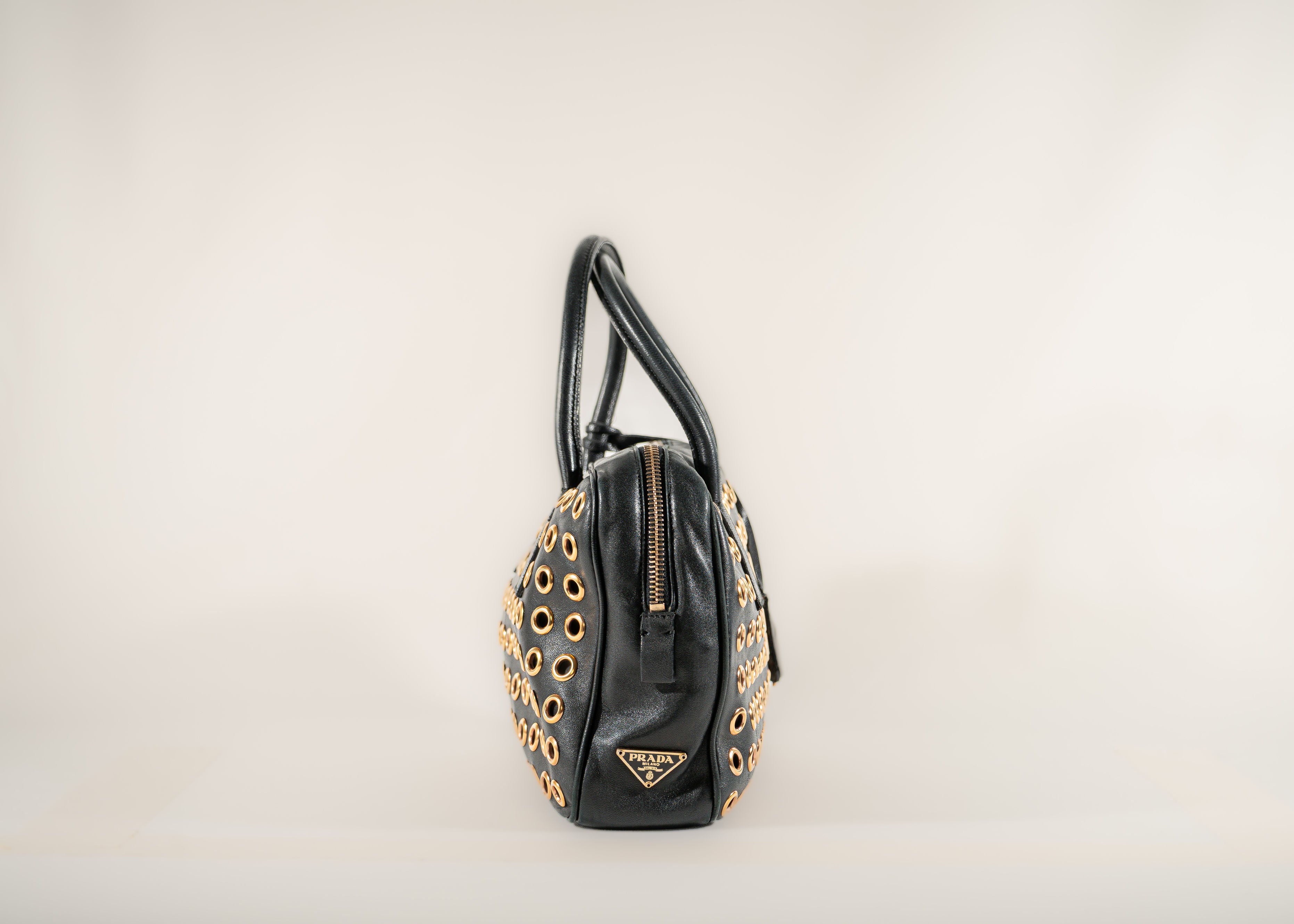 Prada Napa Metal Bauletto Grommet Handbag