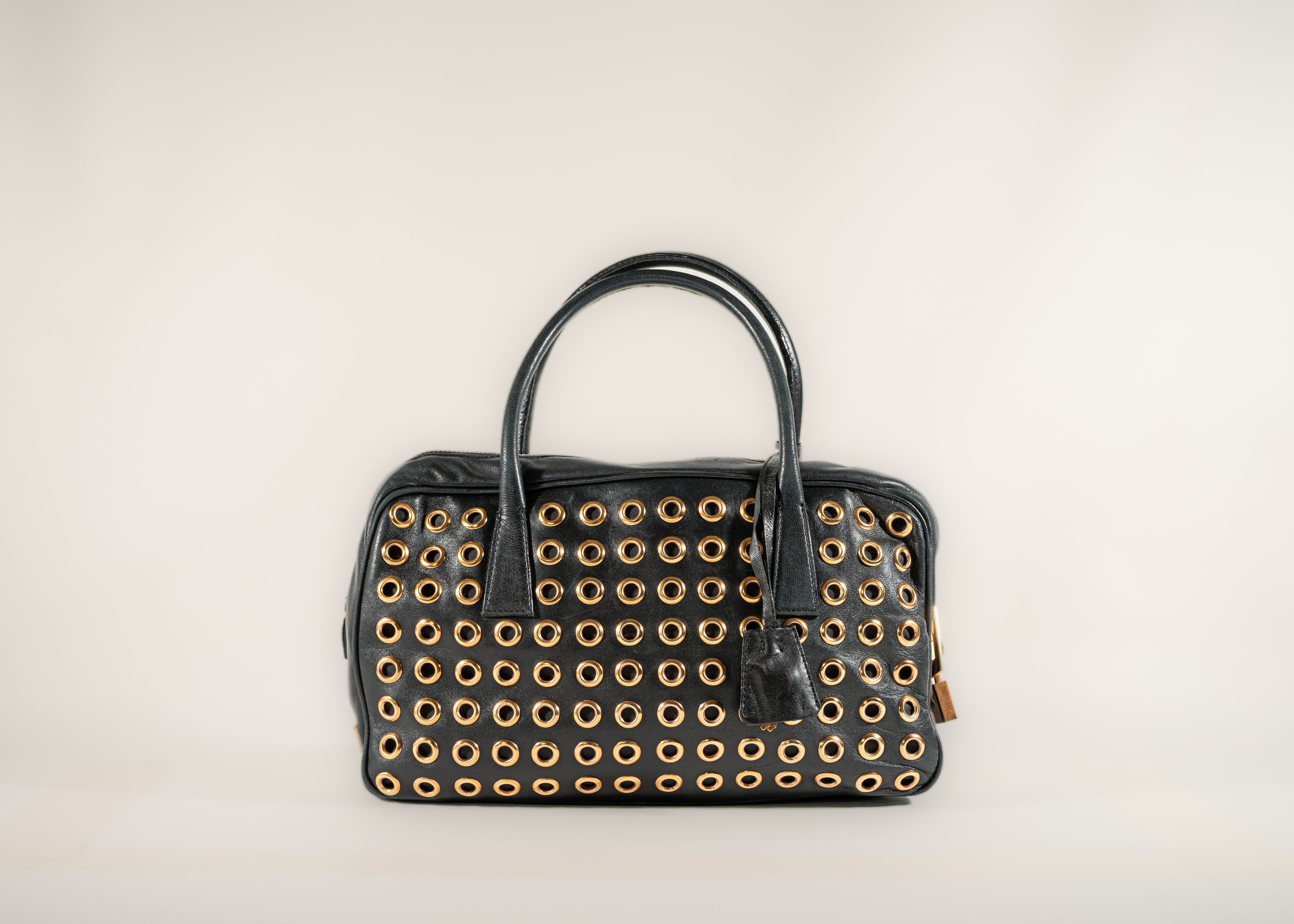 Prada Napa Metal Bauletto Grommet Handbag