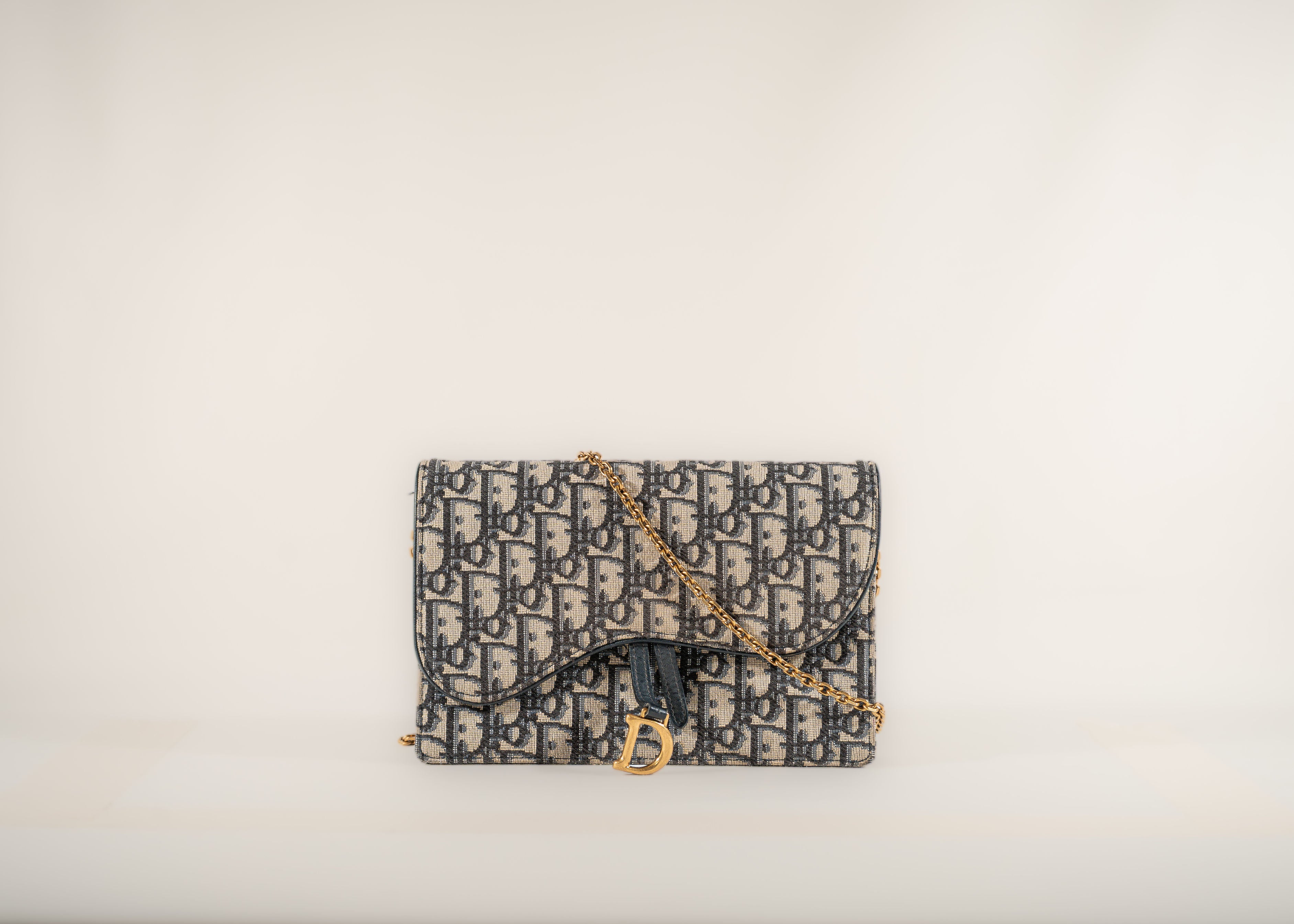 Christian Dior Oblique Saddle Pouch with Chain